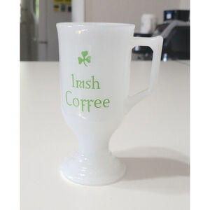 Vintage Irish Coffee Pedestal Milk Glass Mug